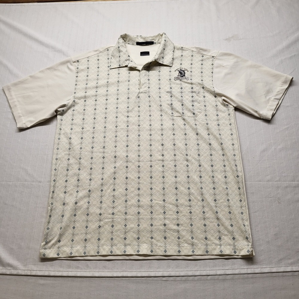 Nike Polo Shirt Mens Large Yellow Tiger Woods US Open 2004 Logo Argyle Polyester